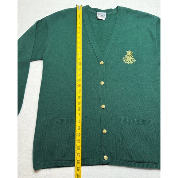 VTG Nikki Green Cardigan Sweater Large Gold Buttons Preppy Retro - Picture 5 of 5